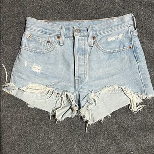 Levi’s 501 Light Blue Distressed Denim Shorts